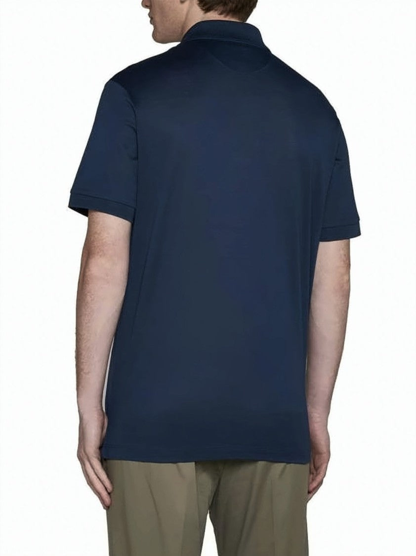 Paul Smith Classic Blue Polo Shirt With Striped Button Placket