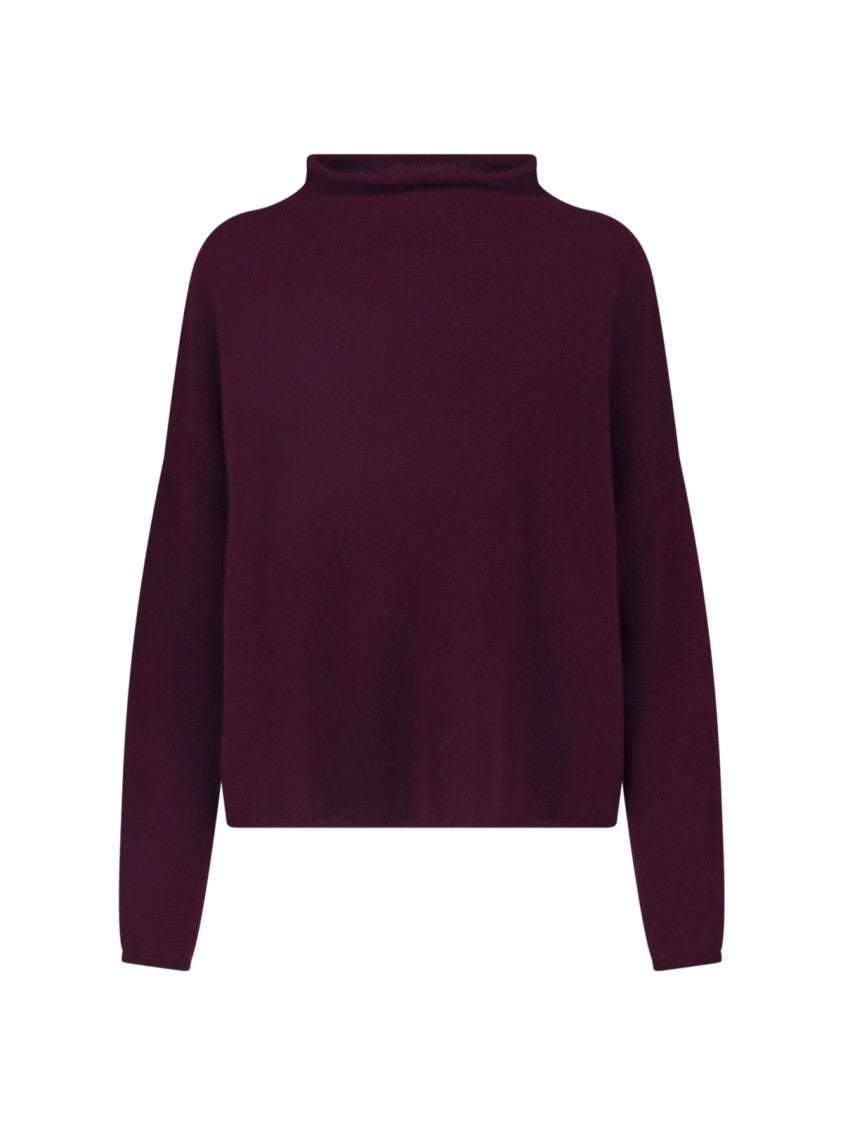 Lisa Yang Burgundy Cropped Boxy High-Neck Knit Sweater