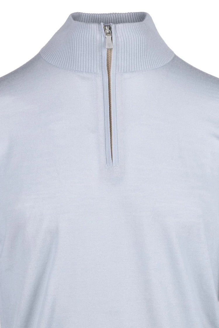 Eleventy Wool Zip Mock Neck - Light Blue