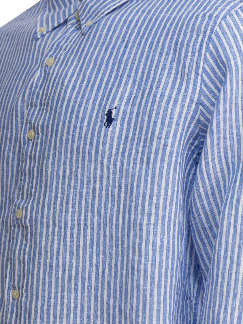 Polo Ralph Lauren Contoured Linen Shirt With Vertical Stripes