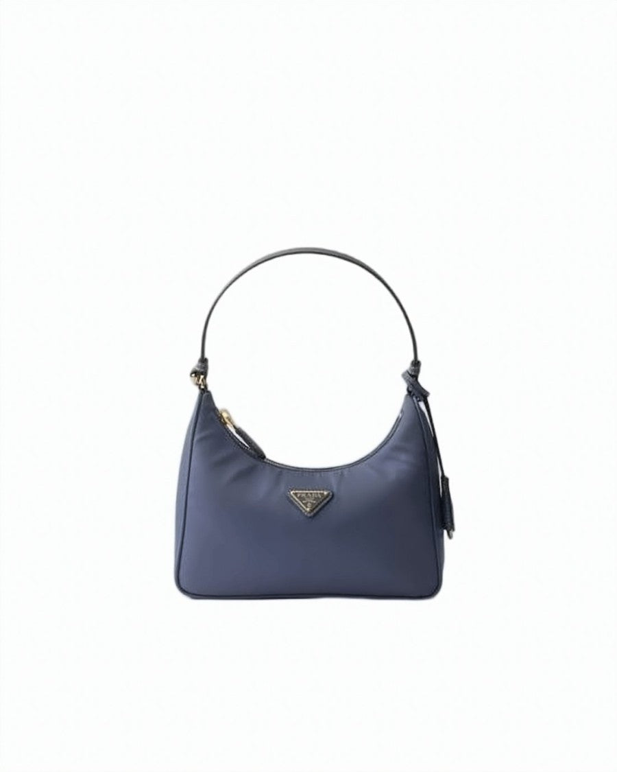 Prada Smooth Polyamide Shoulder Bag With Leather Strap And Triangular Logo