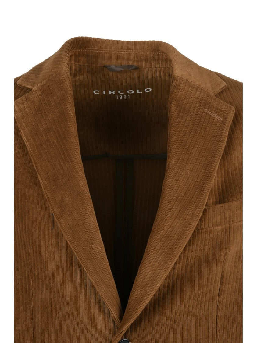 Circolo 1901 Chocolate Brown Velvet Blazer With Tailored Fit And Notch Lapels