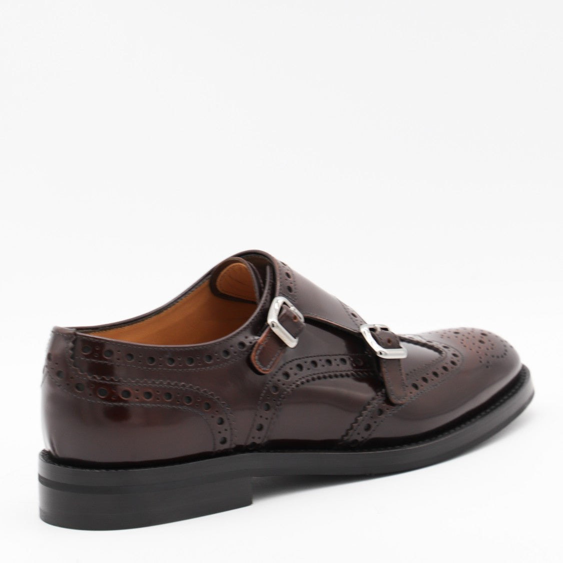 Church's Polished Dark Brown Leather Flats With Brogue Detailing