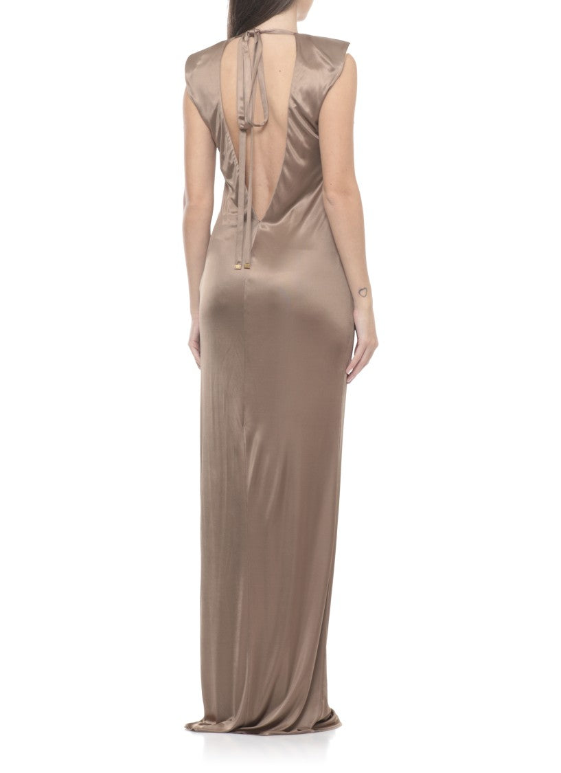 Elisabetta Franchi Viscose Dress With Bare Back And Metal Shoulder Details