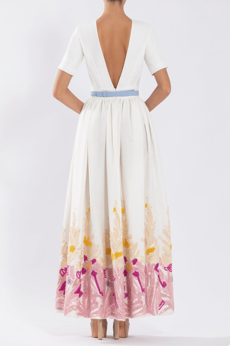 Saiid Kobeisy Linen Dress With Abstract Beading