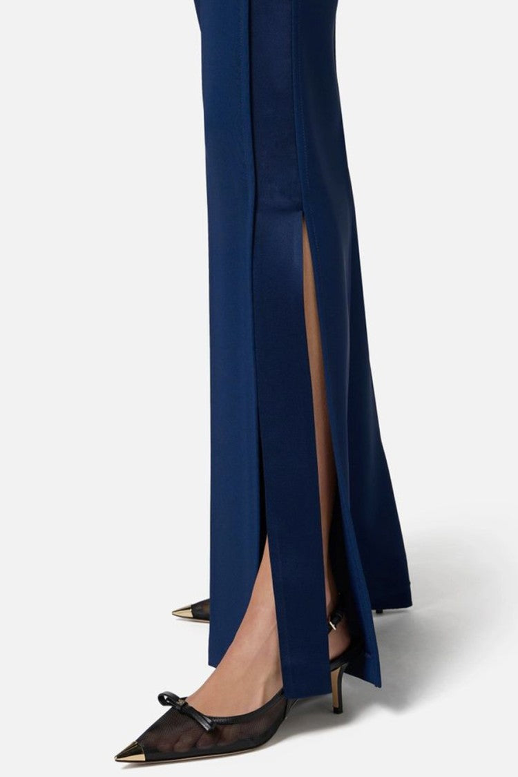 Elisabetta Franchi Flared Blue Trousers With High Waist
