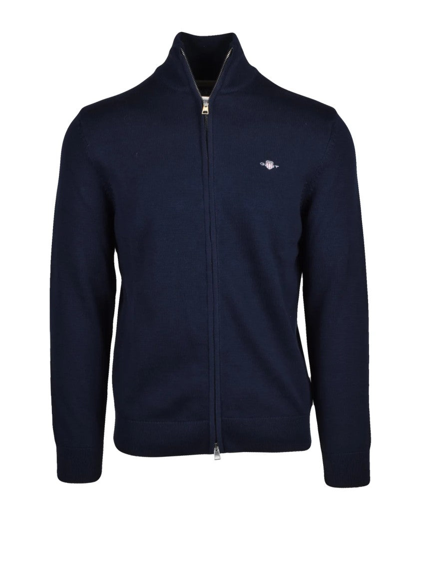 Gant Dark Blue High Collar Zip Cotton Cardigan