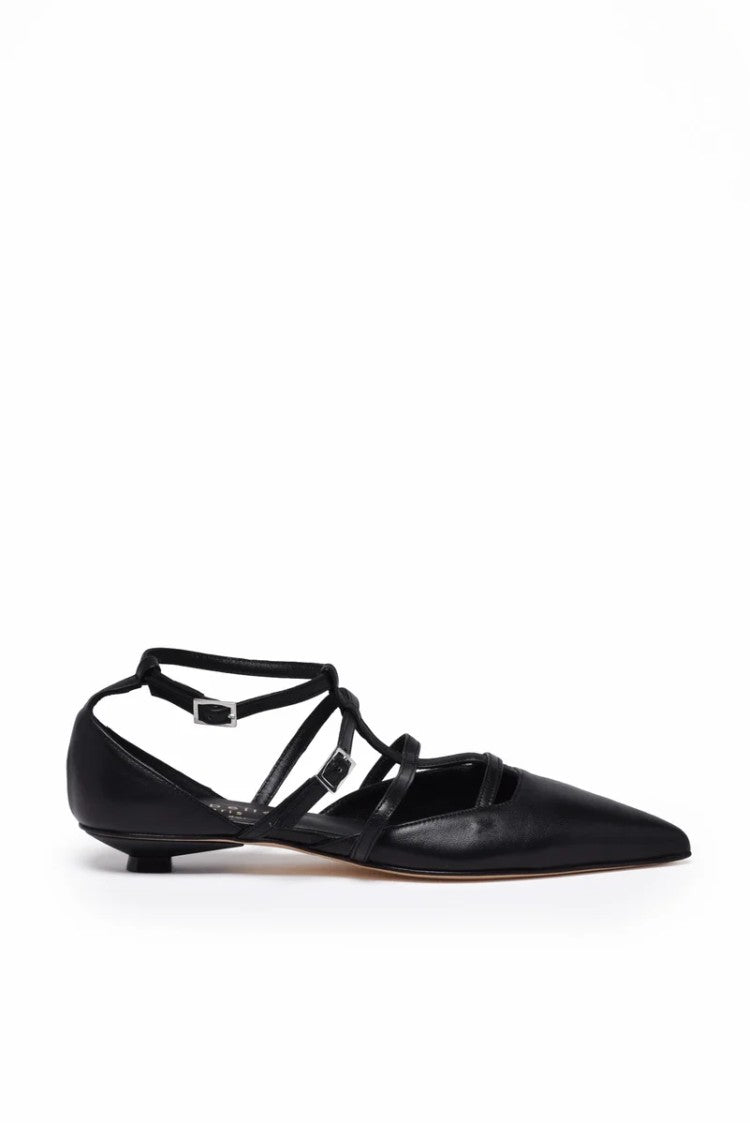Isabelle Paris Black Leather Strap Décolleté Shoes