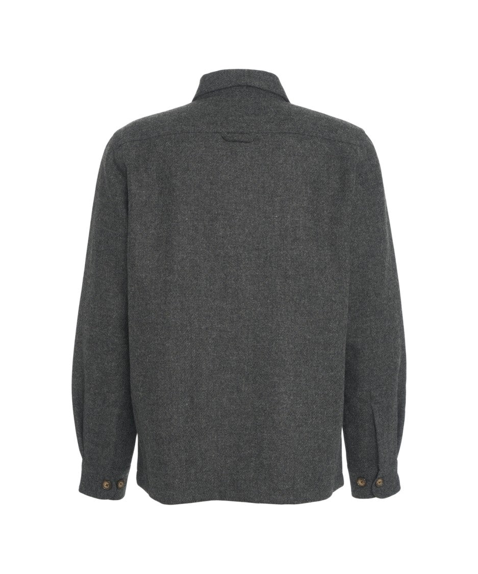 Portuguese Flannel Grey Flannel Overshirt With Classic Collar