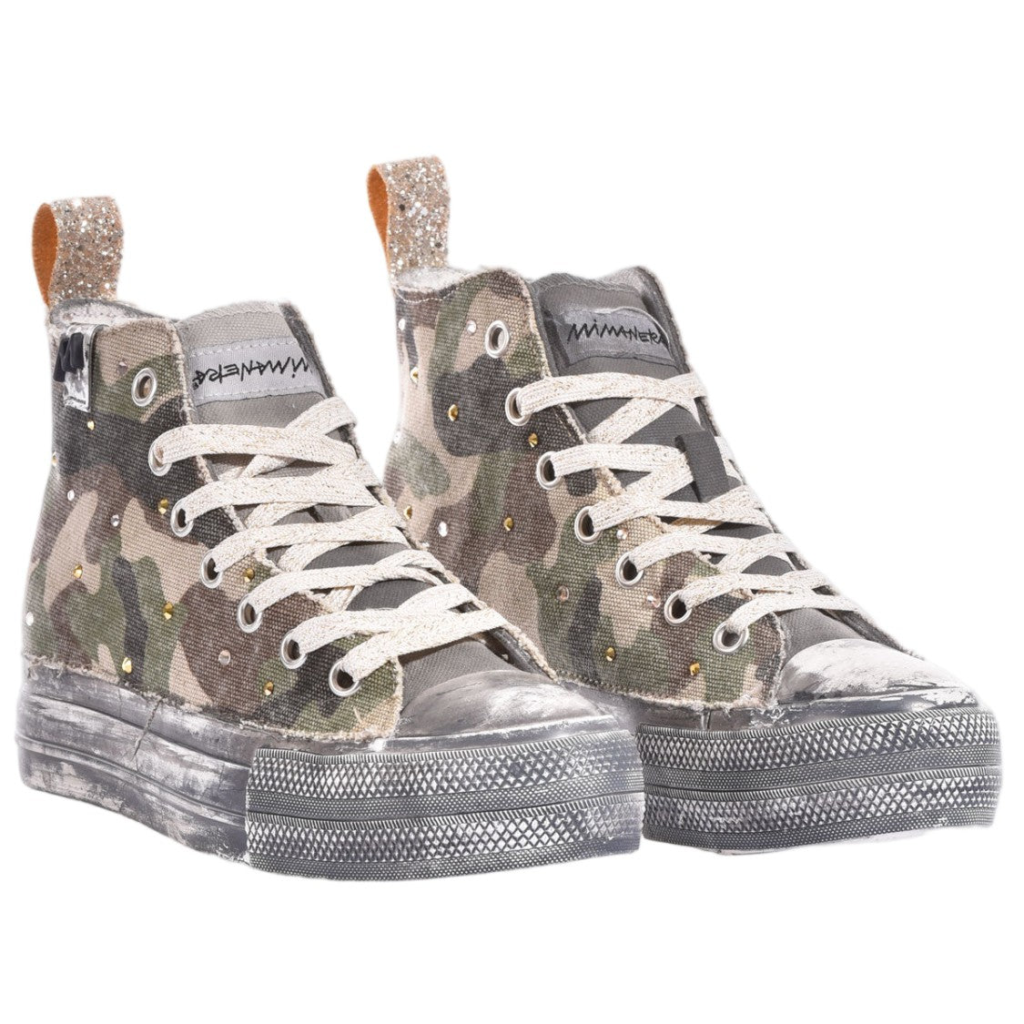 Mimanera Army Military Handcrafted Swarovski Platform Sneakers