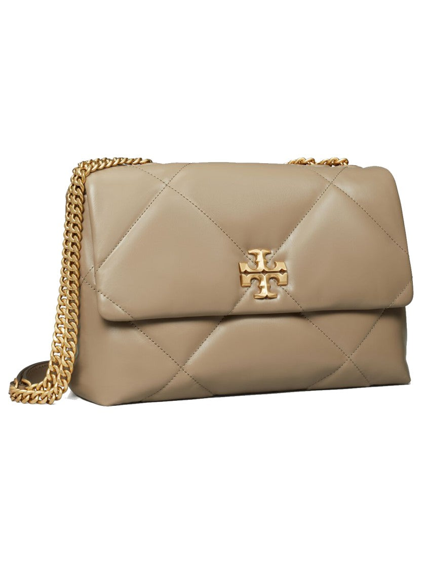 Tory Burch Taupe Oak Cow Leather Kira Diamond Quilt Small Convertible Shoulder Bag