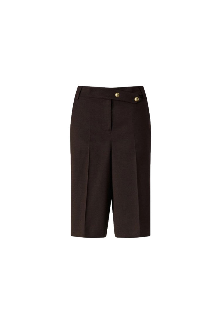 Pinko Brown Polyester-Viscose Blend Button-Tab Bermuda Shorts