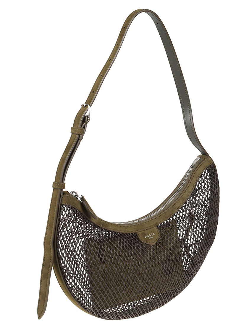 Alaïa Curved Brown Suede And Mesh Shoulder Bag