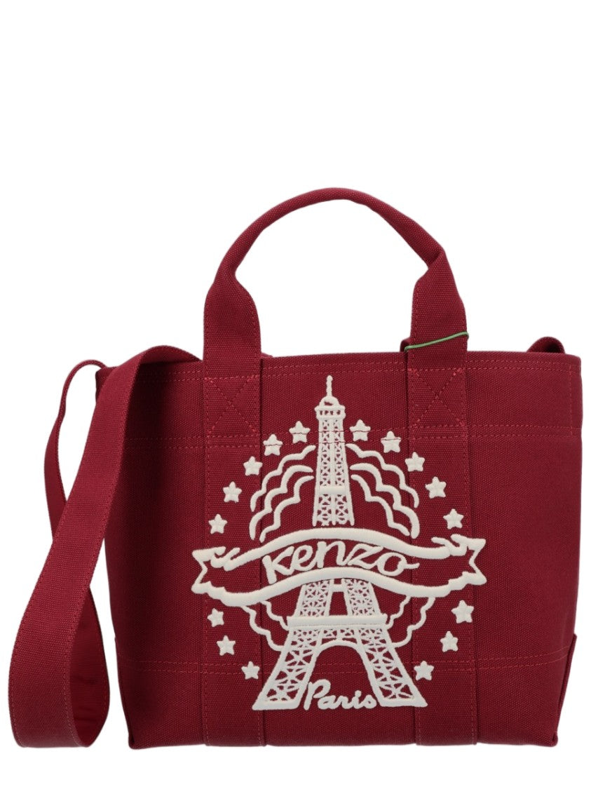 Kenzo Structured Cotton Tote Handbag With Graphic Embroidery