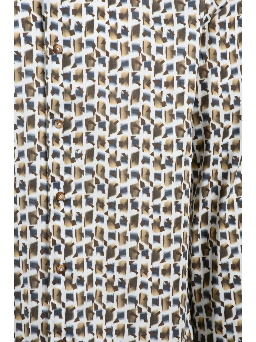 Brio White/Brown Cotton Elastan Slim Fit Shirt