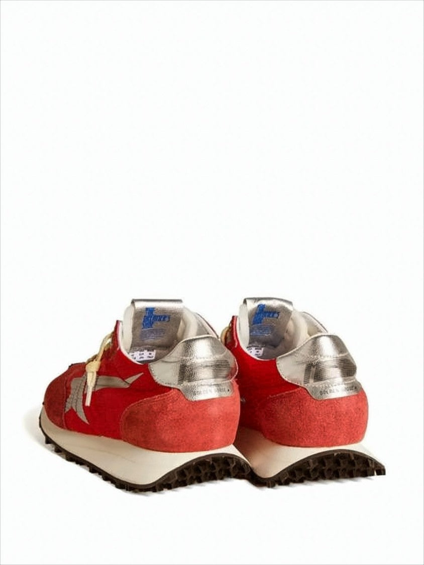 Golden Goose Vibrant Red Sneakers With Suede Overlays And Silver Star Detail