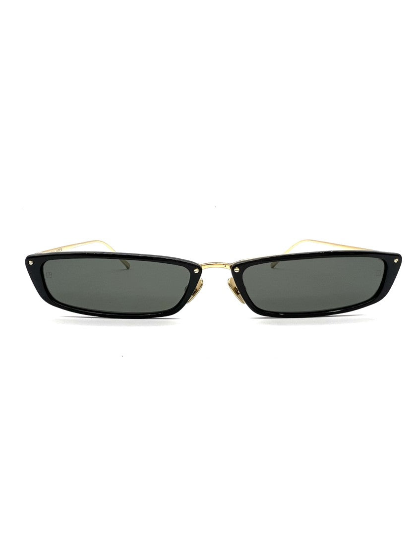 Linda Farrow Angular Black Sunglasses With Gold Accents And Durable Finish
