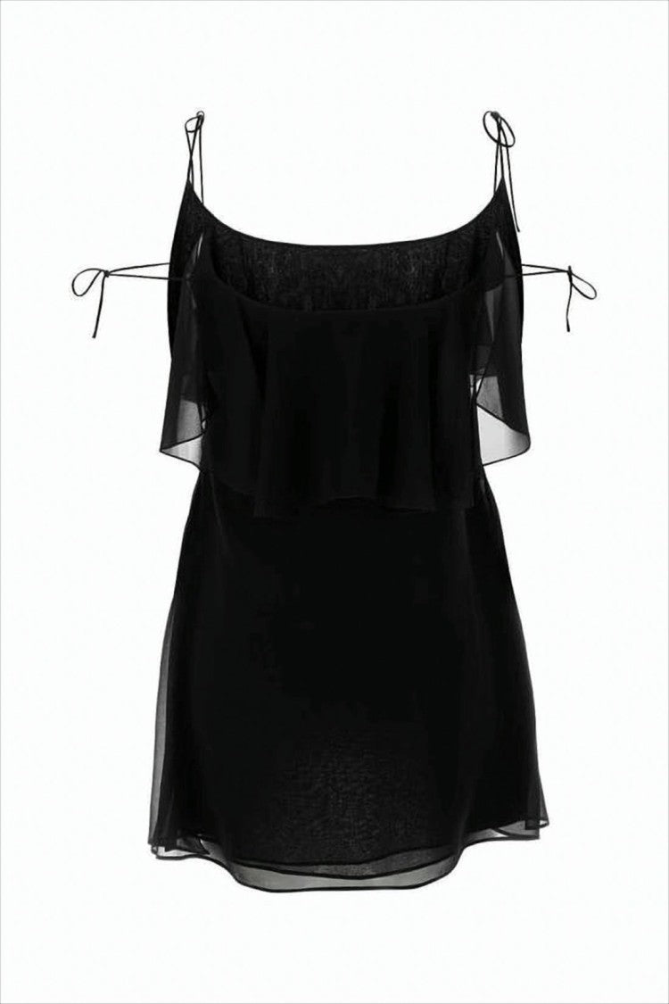 Saint Laurent Sheer Silk Midi Dress With Spaghetti Straps