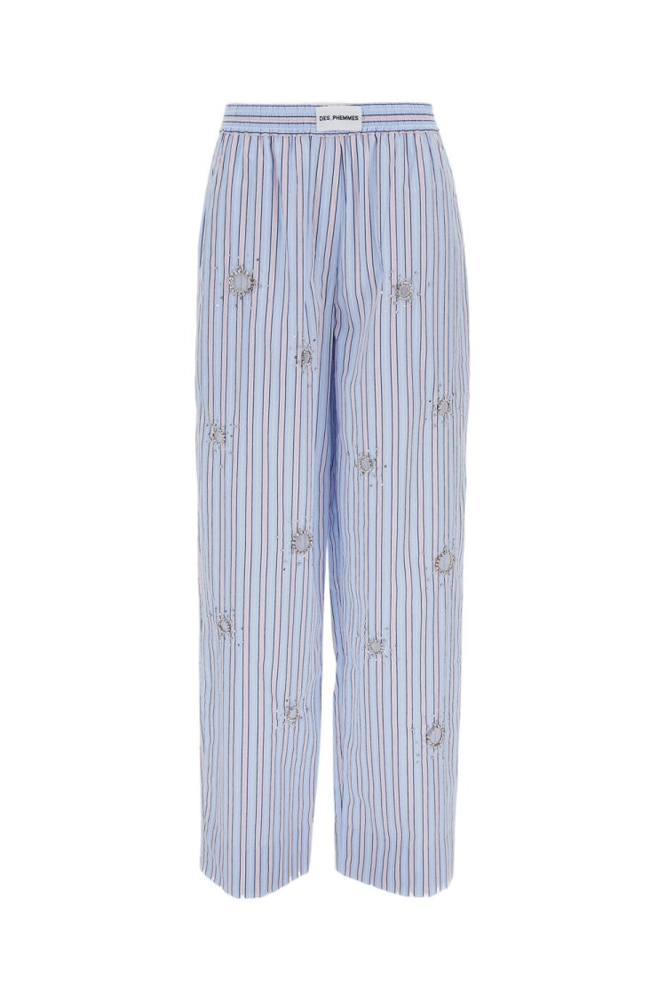 Des Phemmes Crystal-Embellished Striped Pants
