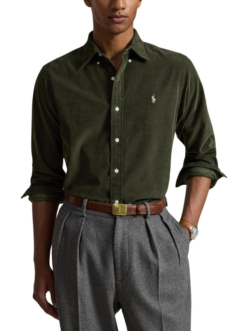 Polo Ralph Lauren Deep Green Long Sleeve Sport Shirt With Button-Down Collar
