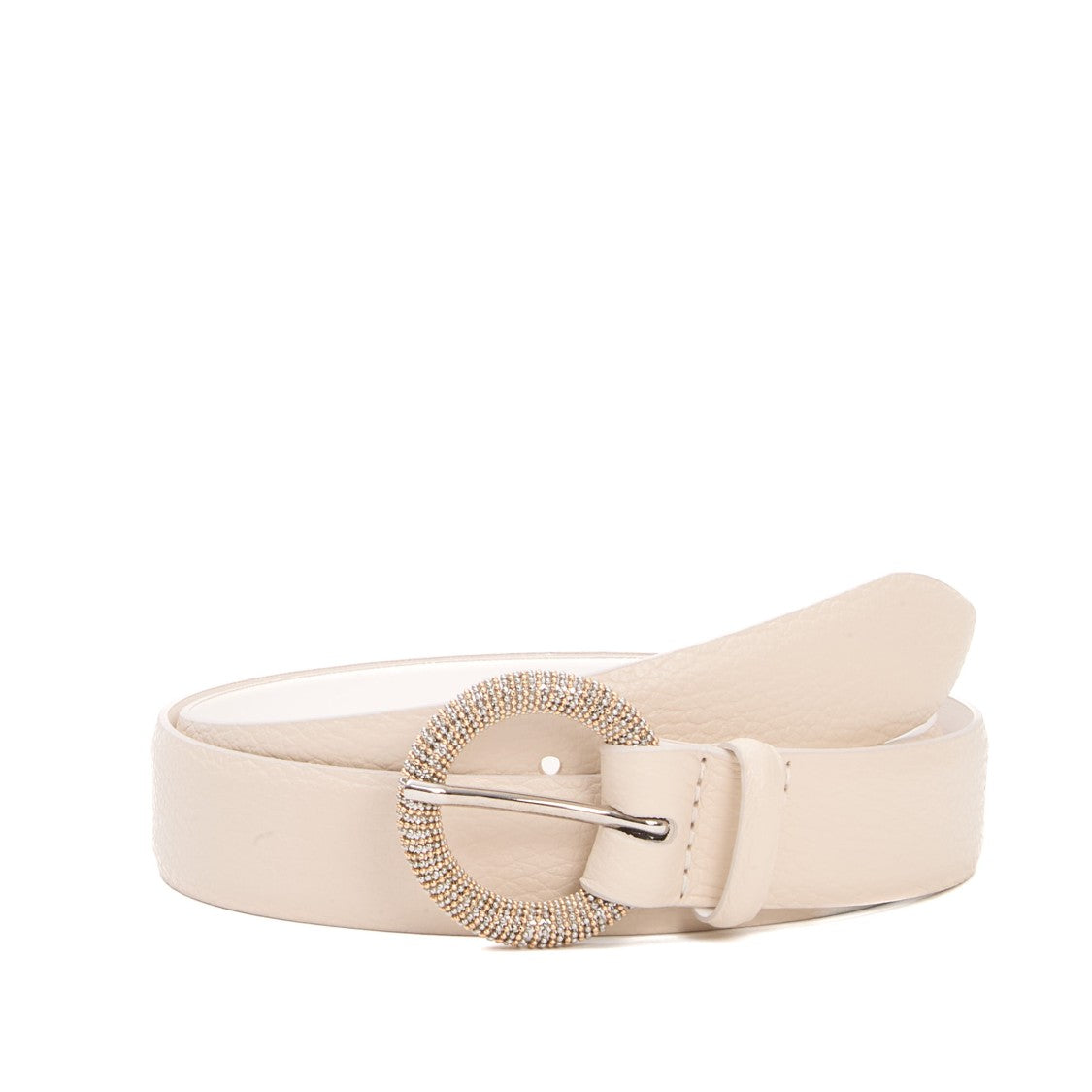 Orciani Ivory Leather Belt With Rhinestone-Embellished Buckle