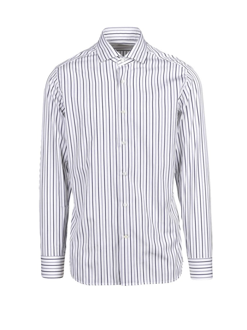 Guglielminotti Cream/Blue Striped Cotton Shirt