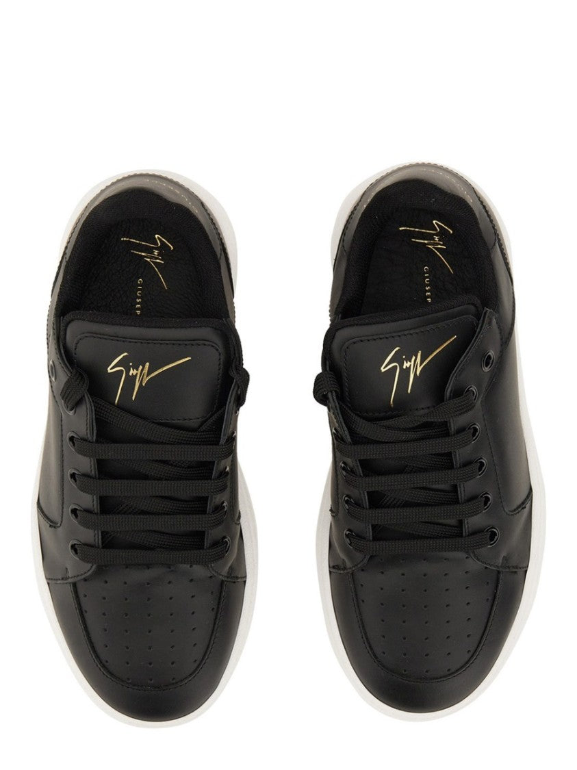 Giuseppe Zanotti Black Leather Sneakers With Embossed Logo
