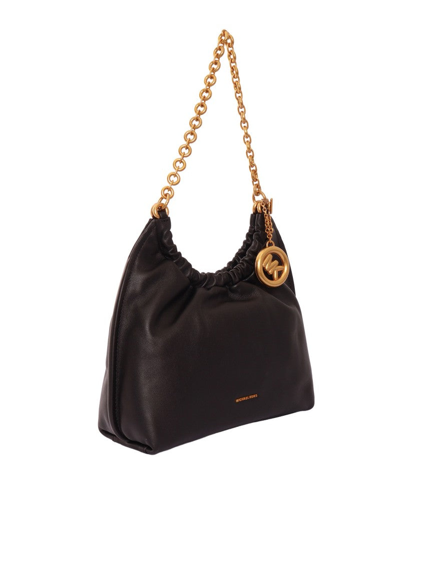 Michael Kors Gathered Drawstring Black Leather Pouchette