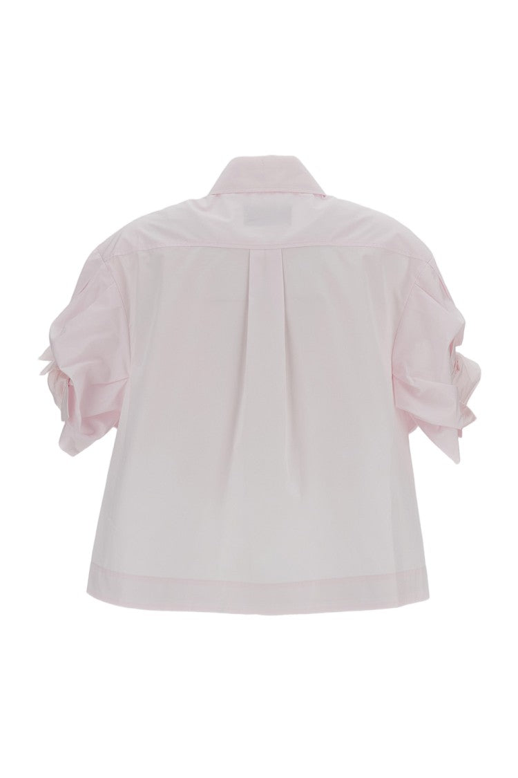 Simone Rocha Pink Cropped Rose Puff Sleeve Cotton Shirt