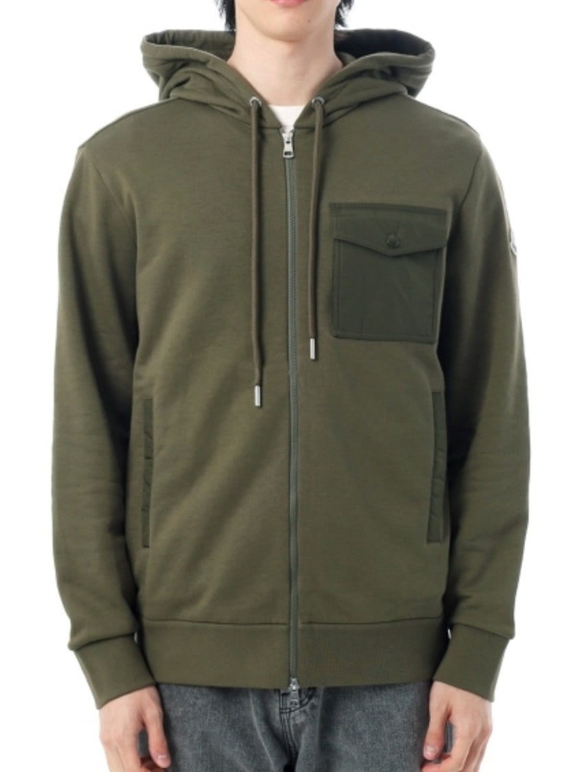 Moncler Functional Green Nylon Hoodie With Flap Pocket