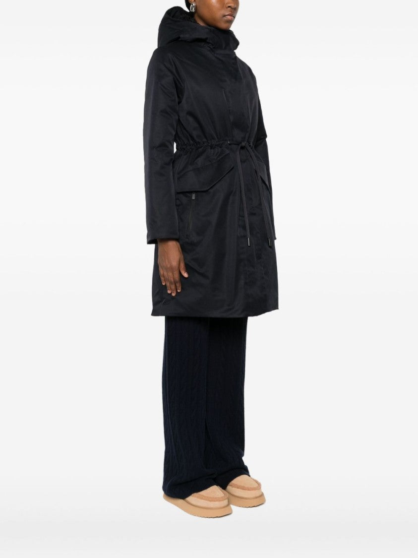 Save The Duck Mid-Length Black Coat With Adjustable Hood