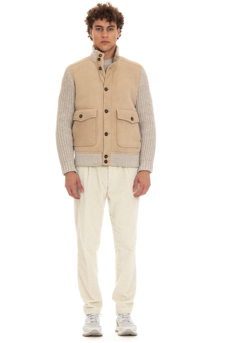 Eleventy Shearling Bomber With Knit Sleeves