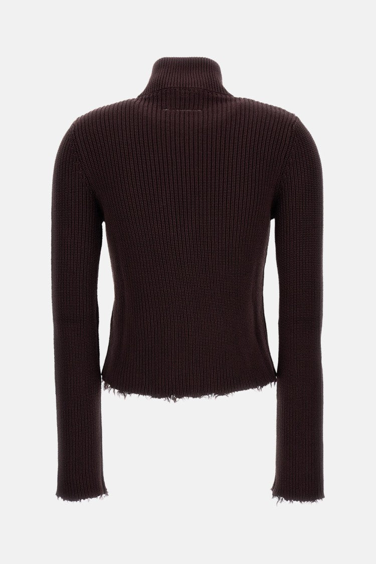 Mm6 By Maison Margiela Cropped Ribbed Knit Cardigan With High Neck Design