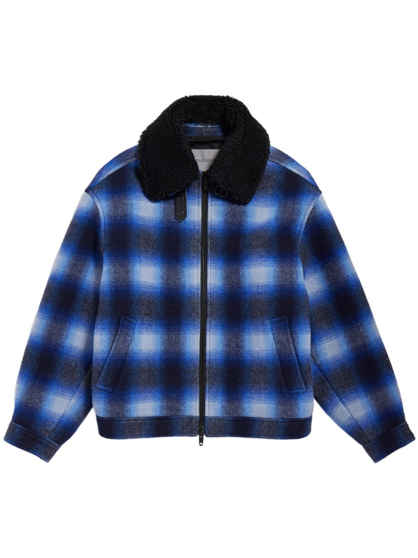 Balenciaga Cropped Flannel Bomber Jacket