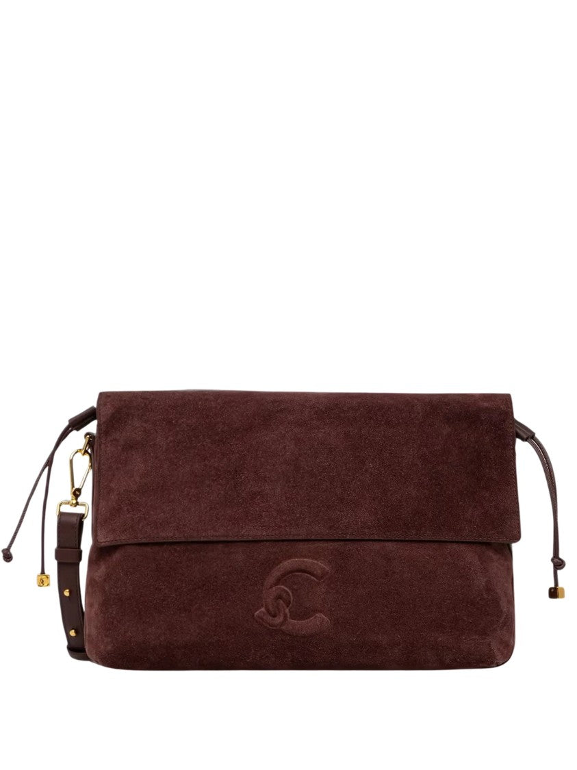Coccinelle Lidia Rectangular Logo Embossed Suede Shoulder Bag