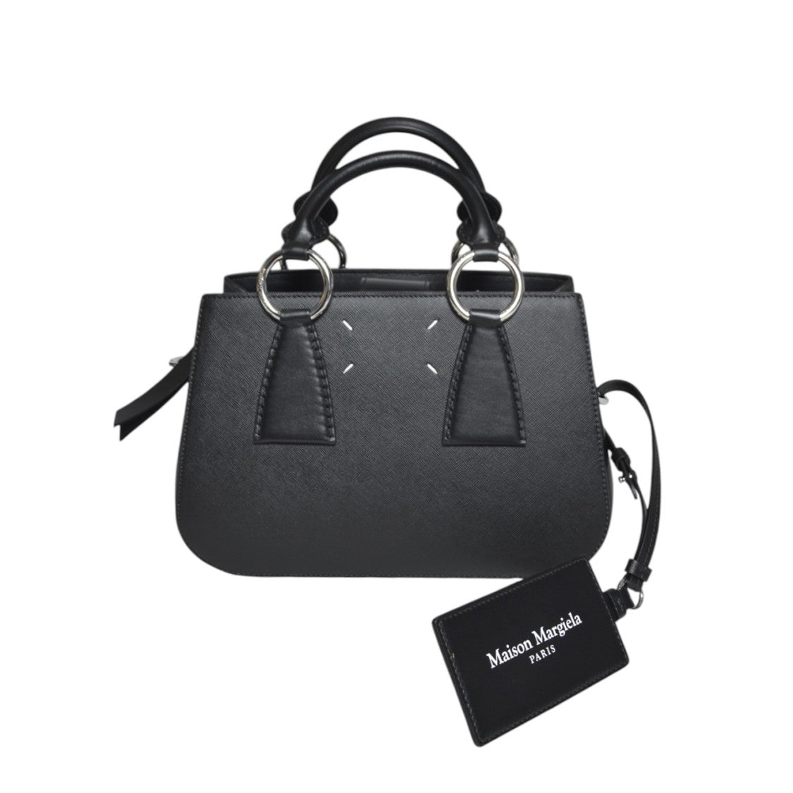 Maison Margiela Structured Tote Bag In Smooth Black Leather With Silver Accents