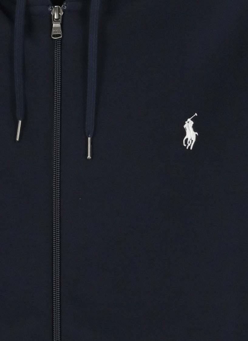 Polo Ralph Lauren Blue Embroidered Pony Hooded Full-Zip Cotton Sweatshirt
