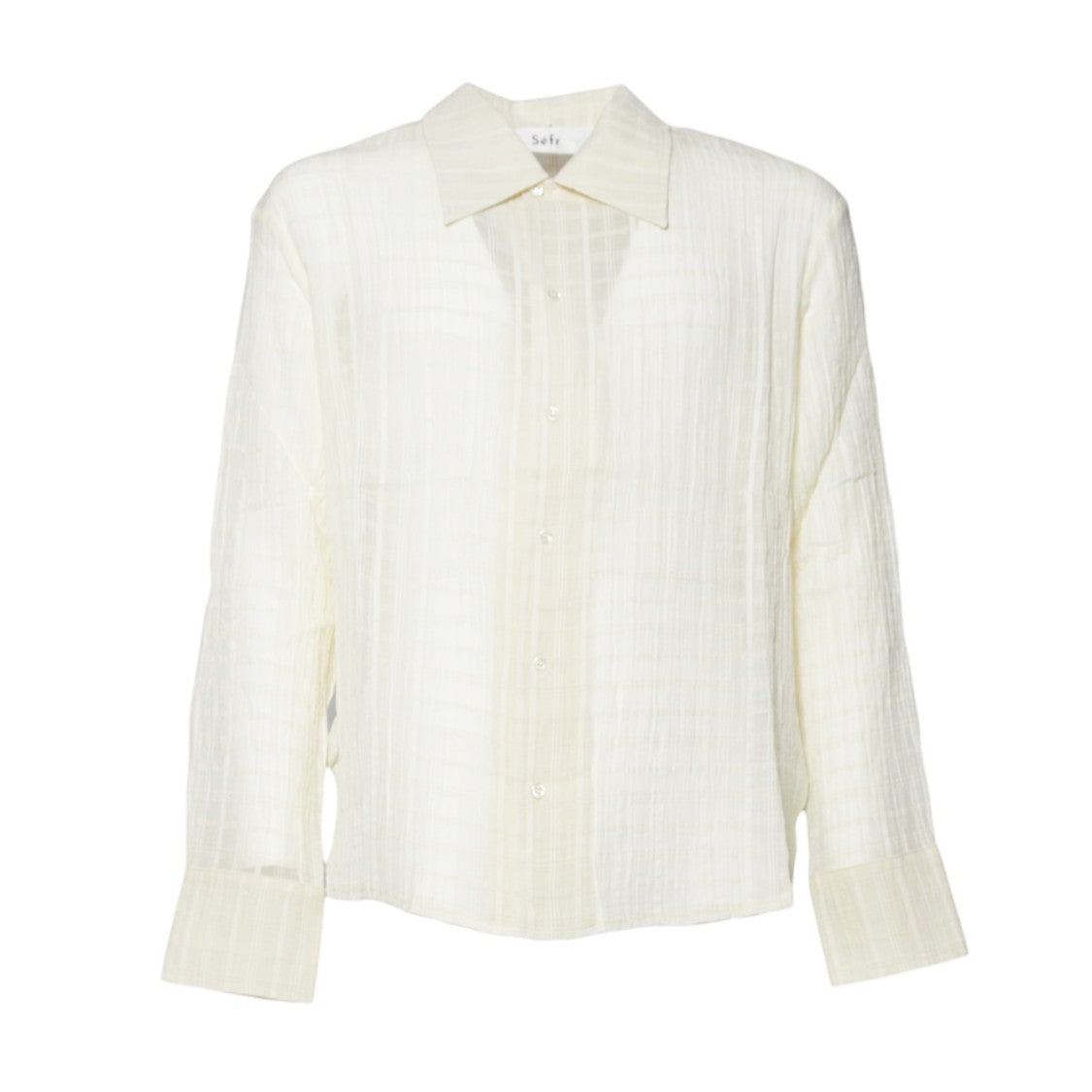 Séfr Beige Semi-Sheer Button-Down Shirt With Unique V-Back Design