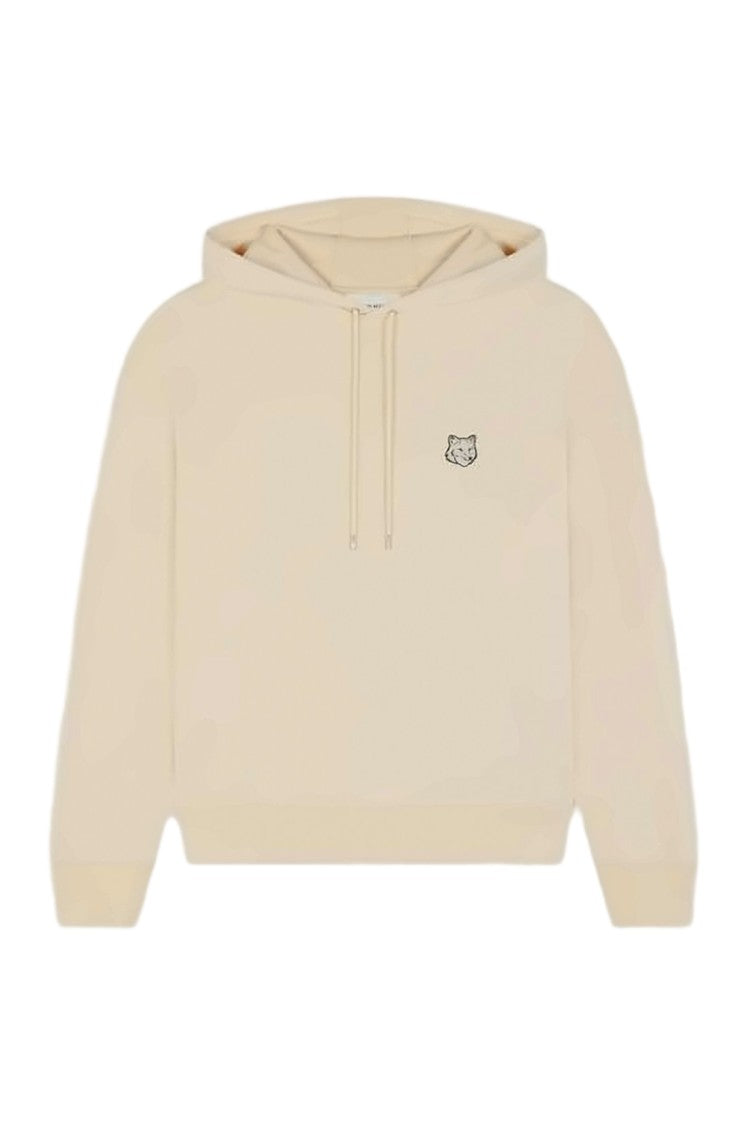 Maison Kitsuné Cropped Light Beige Hoodie With Embroidered Fox Emblem