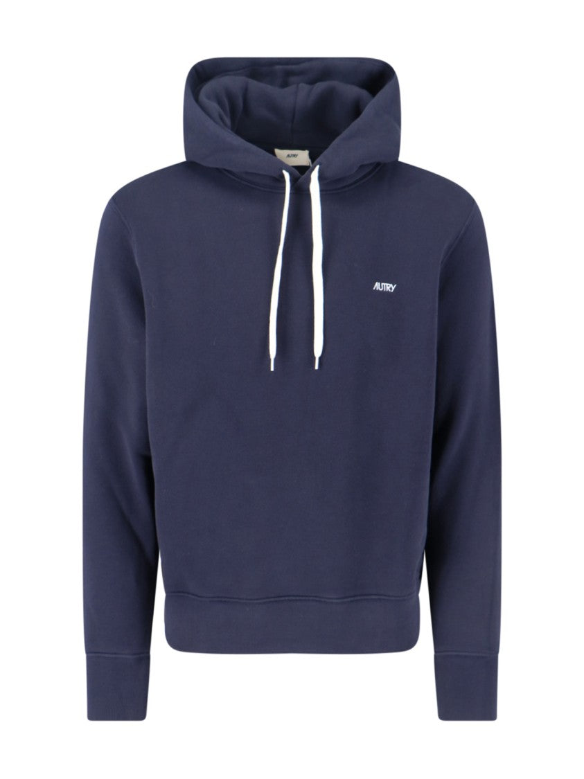 Autry Navy Cotton Hoodie With Drawstring Hood And Contrast Logo