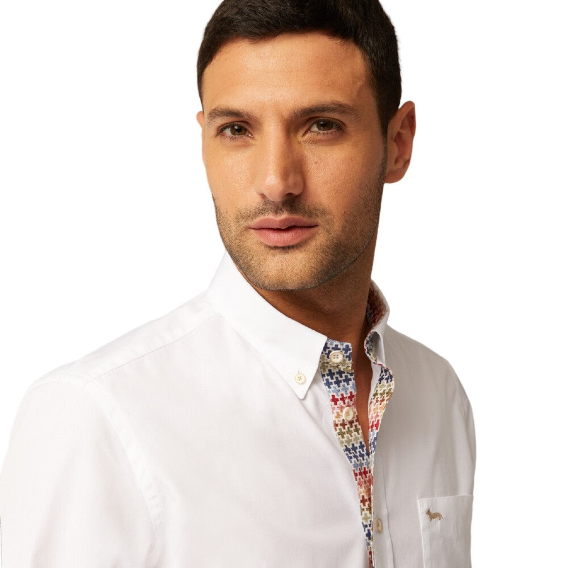 Harmont & Blaine White 100% Cotton Geometric Motif Shirt