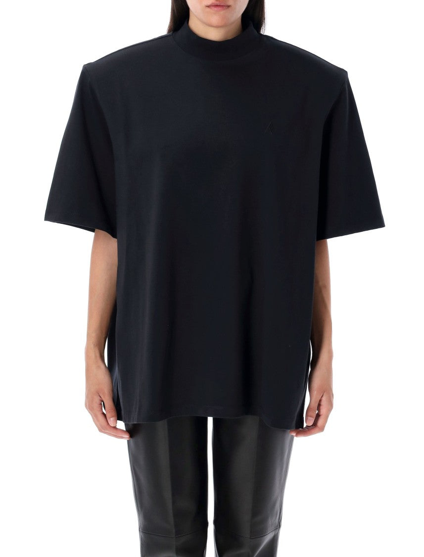 The Attico Matte Black Cotton T-Shirt With Ribbed Collar