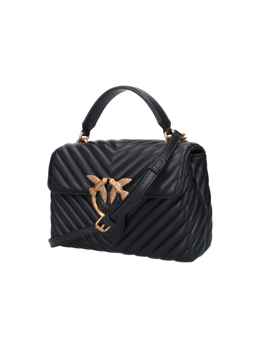 Pinko Black Quilted Leather Lady Love Puff Top Handle Bag