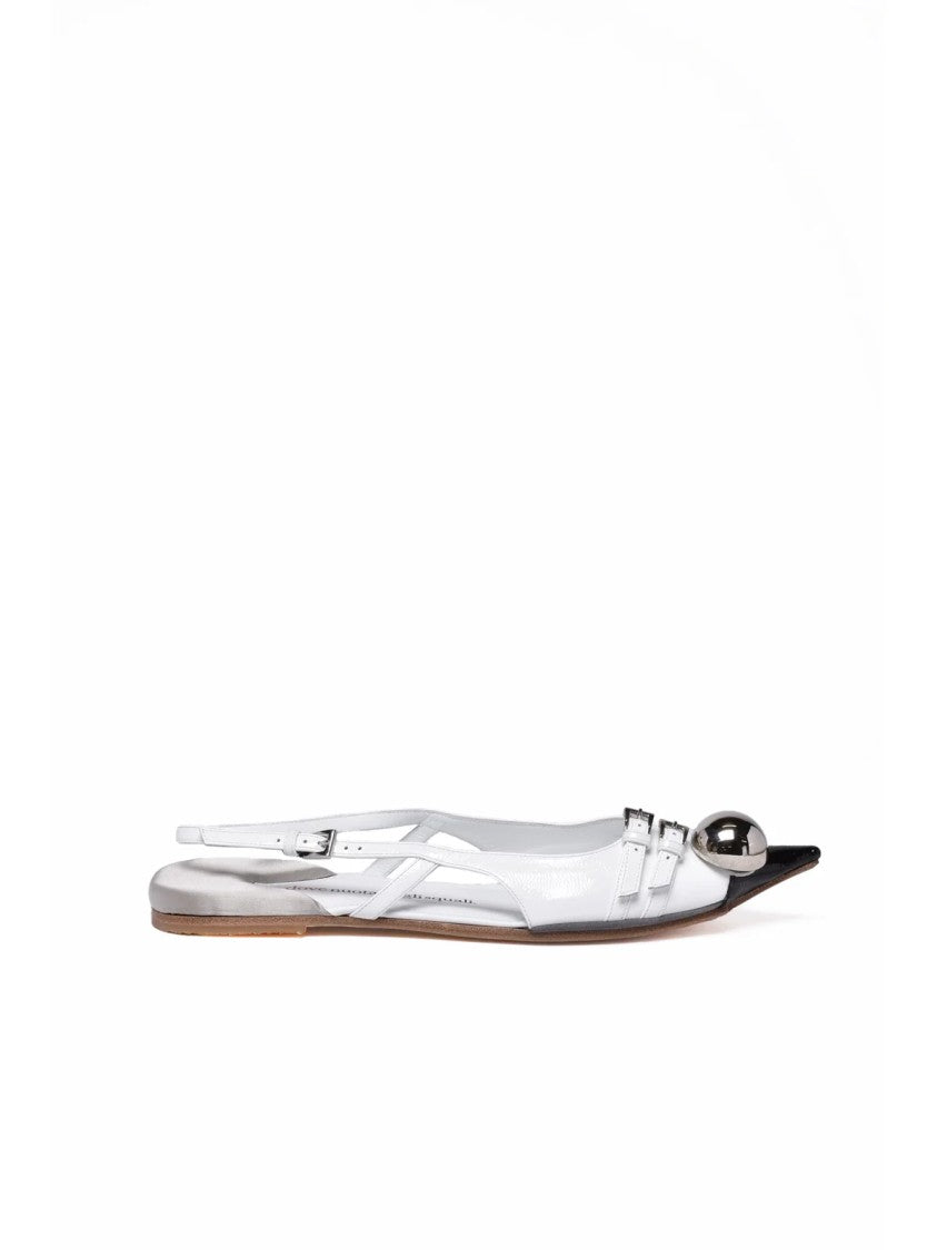 Dove Nuotano Gli Squali White/Black Patent Leather Slingback Flat Shoes