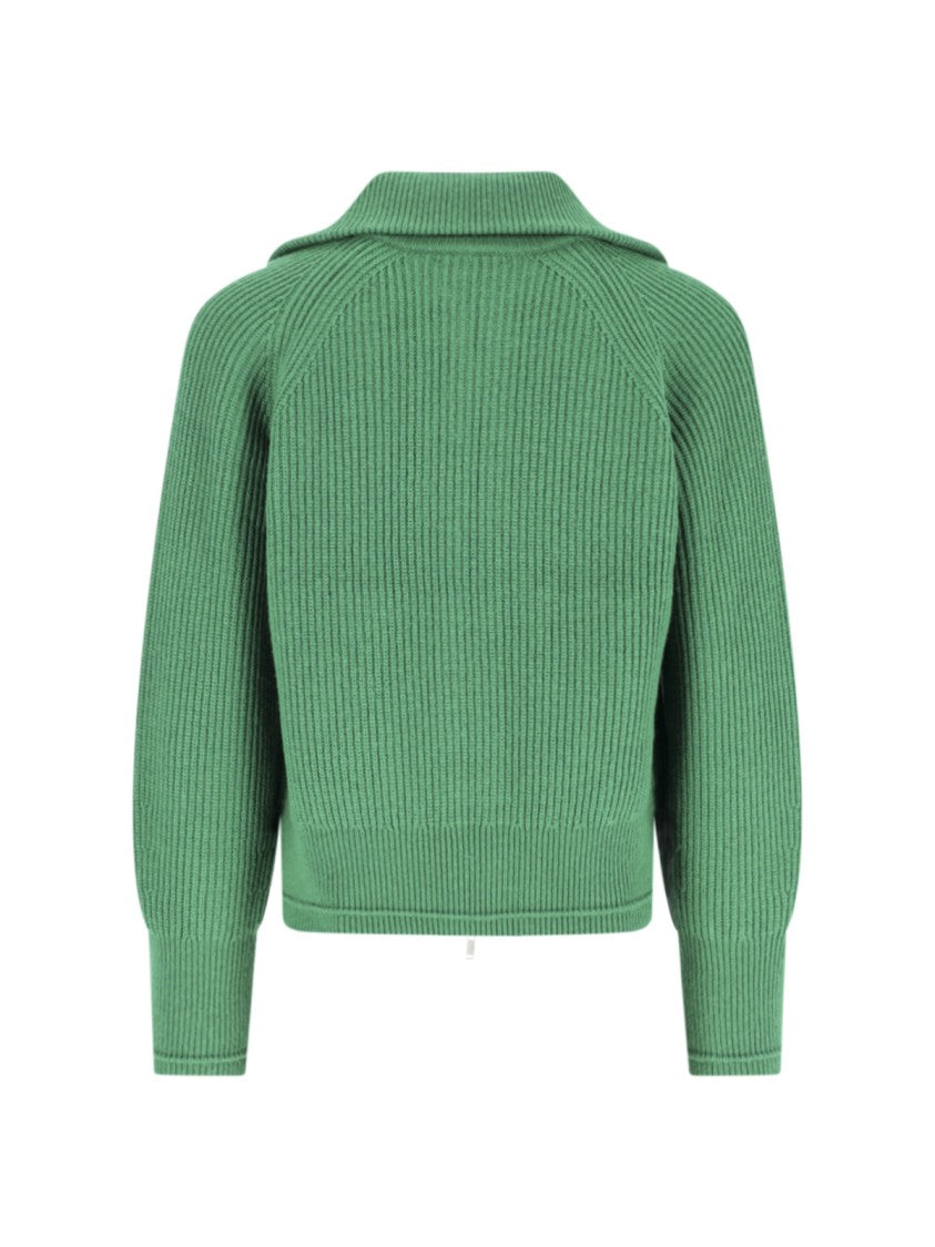 Entire Studios Green Blimp Oversized-Collar Wool Zip Cardigan