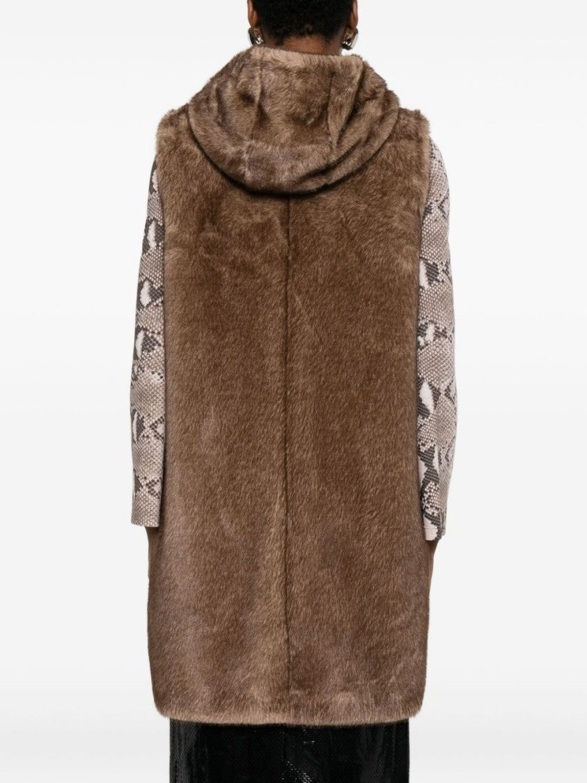 Betta Corradi Sleeveless Brown Faux Fur Coat