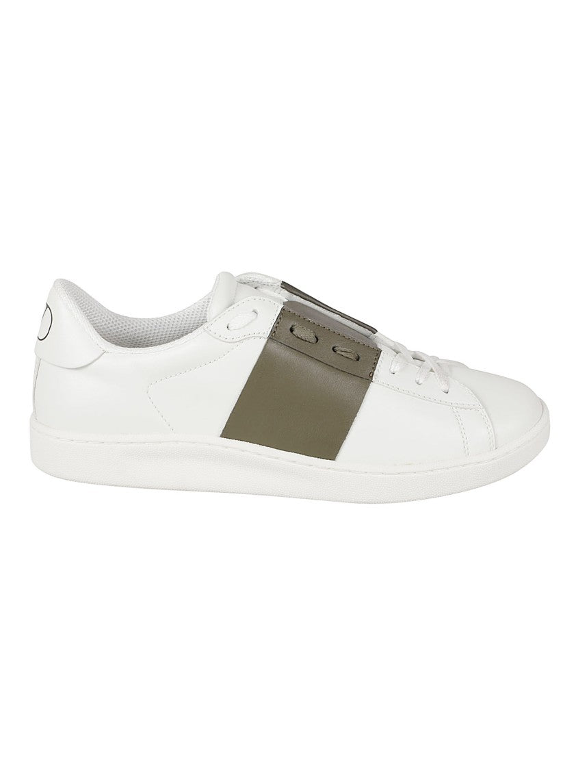 Valentino Garavani White Olive Stripe Leather Sneakers