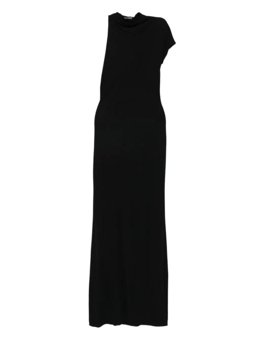 Tom Ford Asymmetric Black Viscose Crepe Jersey Dress