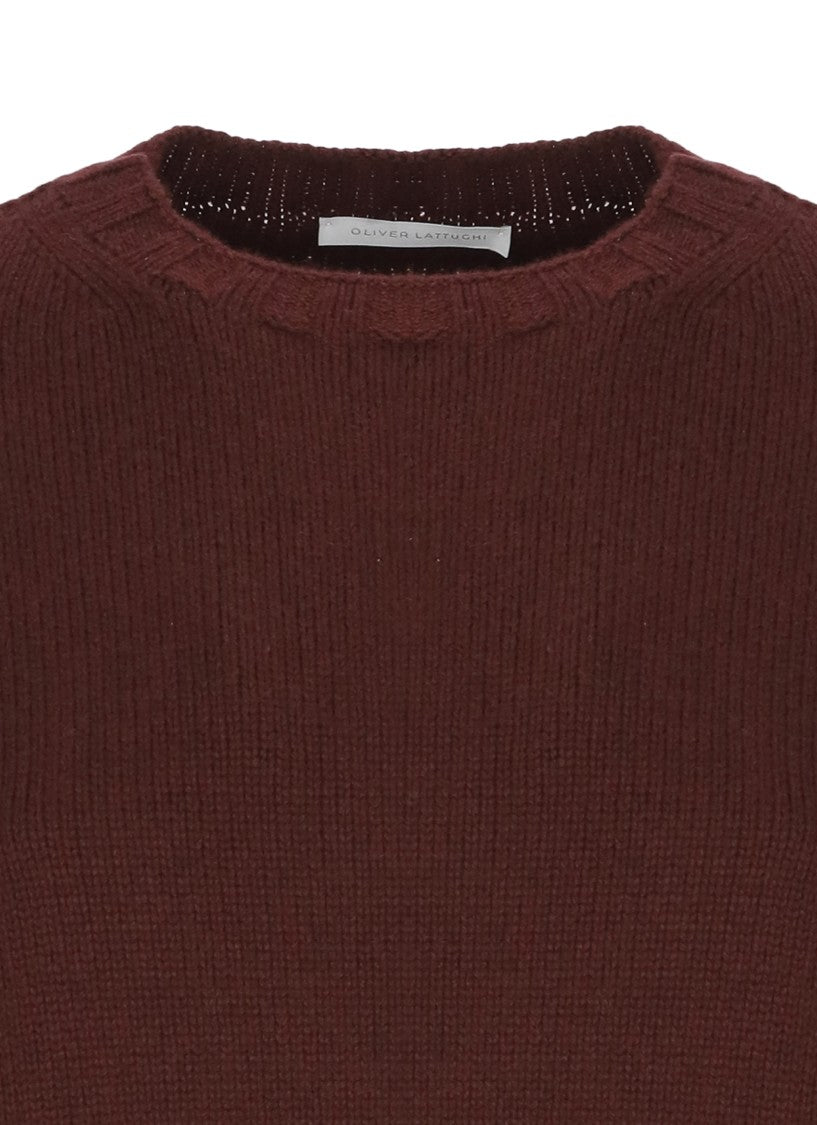 Oliver Lattughi Burgundy Cashmere Crew Neck Sweater