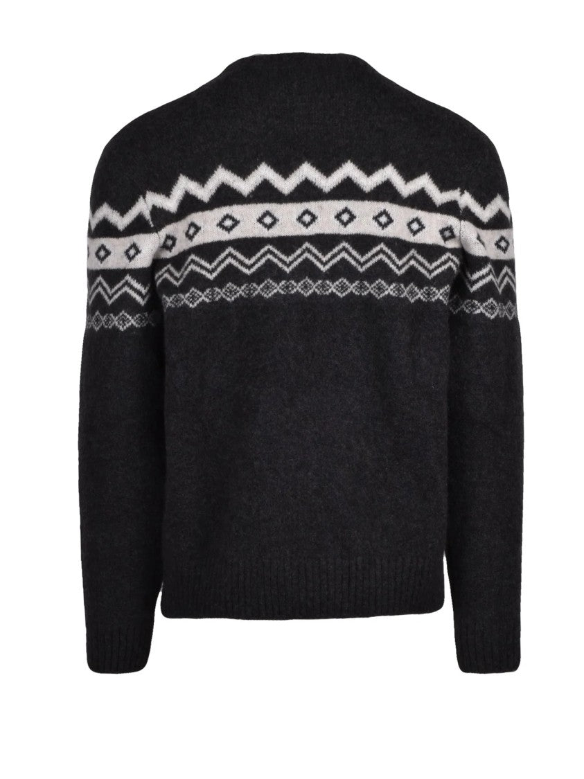 Eleventy Cashmere Silk Crew Neck Sweater With Geometric Band Design